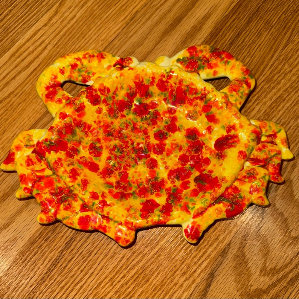 MCM ceramic Yellow, Red‎ and Orange Speckled Crab Dish